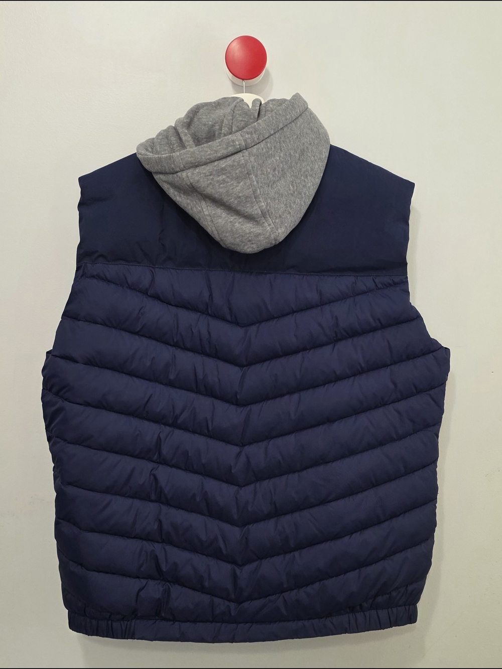 Men's Navy Puffer Vest with Grey Hood